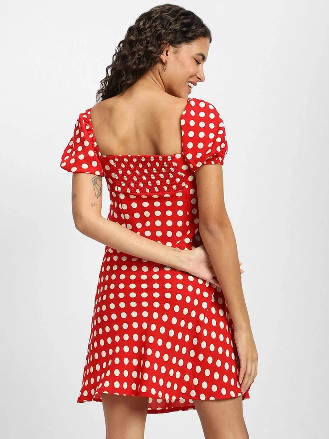chinese dress ladies Antheaa Puff Sleeve Chiffon Embroidered A-Line Midi Dress – Myntra  International main image 1