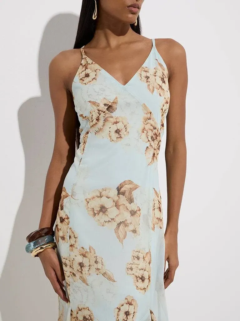Westside Wardrobe Light Blue Floral Design A-Line Dress - Blue / XL |  Reviews, Best price & Offers