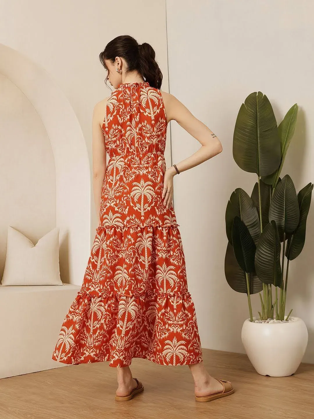 STREET 9 Women Tropical Print Halter Neck Tiered Cotton Fit & Flare Maxi  Dress(S) by Myntra | Reviews, Best price & Offers