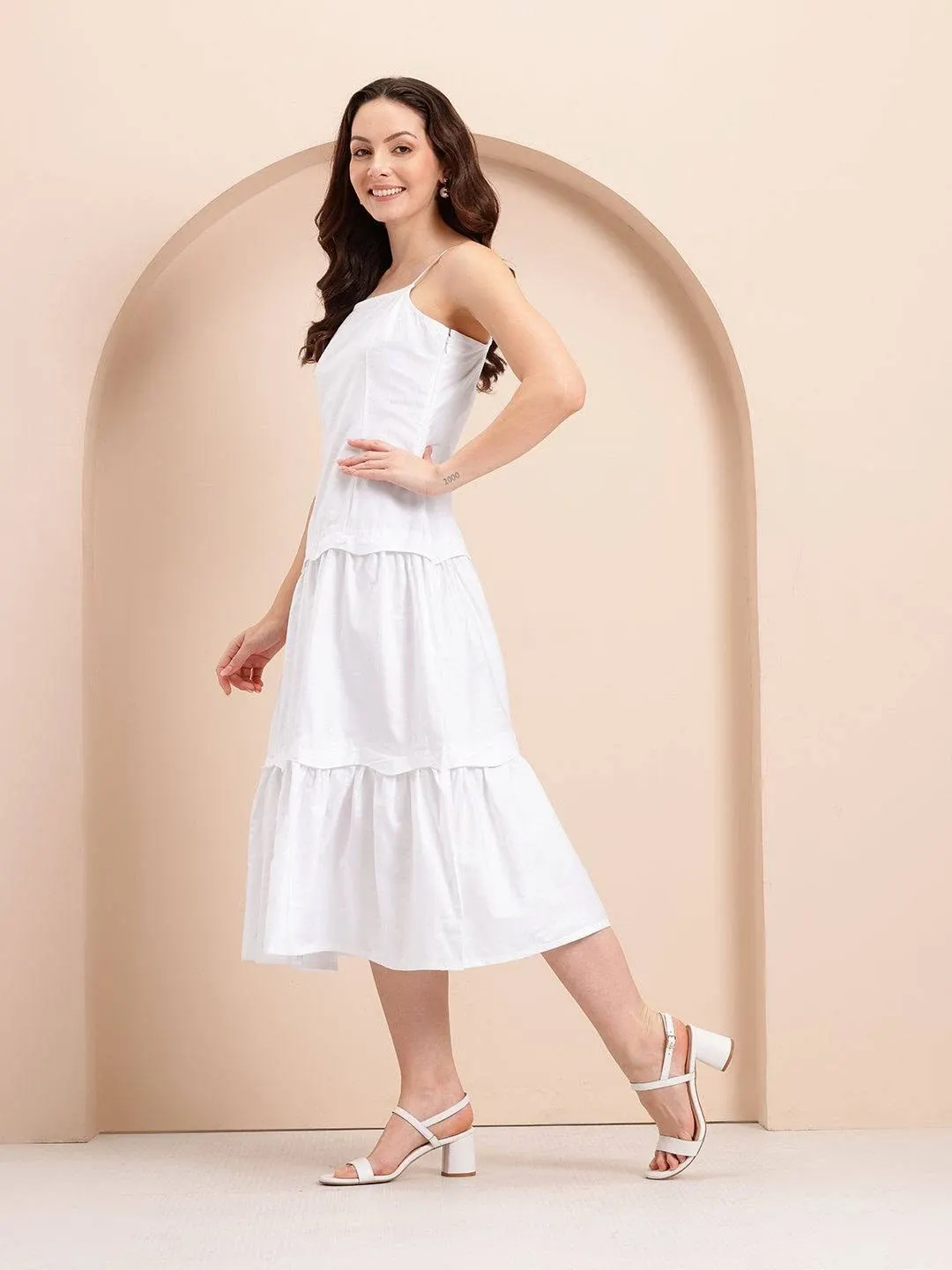 Mast & Harbour A-Line Tiered Pure Cotton Midi Dress (XL) by Myntra |  Reviews, Best price & Offers
