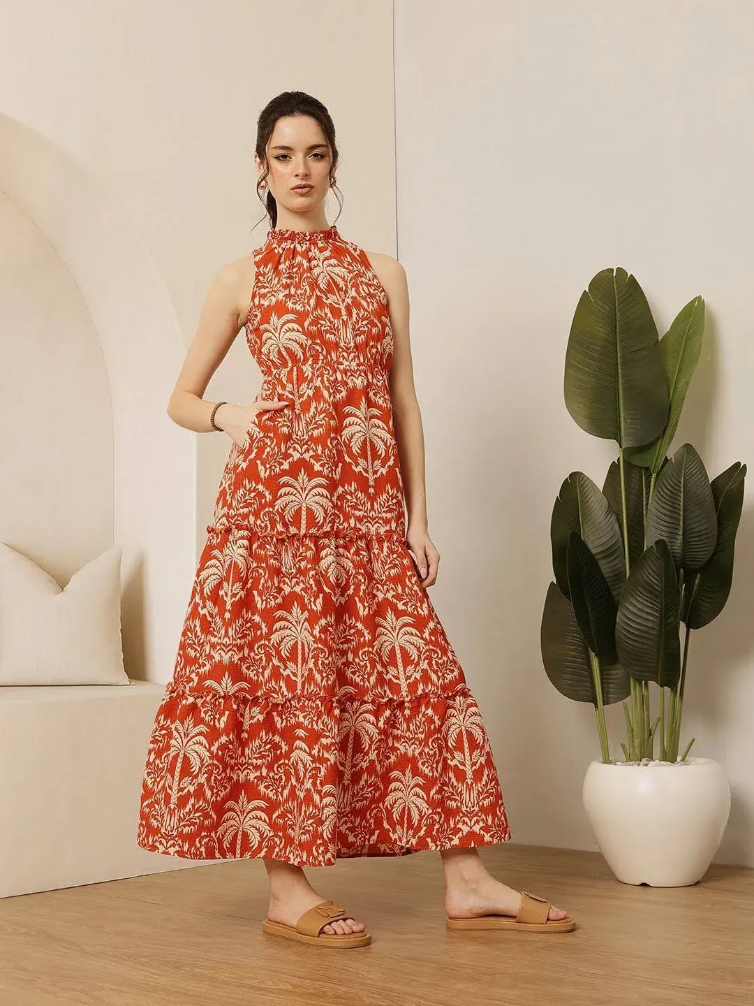 slim fit dress slacks DressBerry Floral Print Puff Sleeve Fit & Flare Dress – Myntra International main image 1
