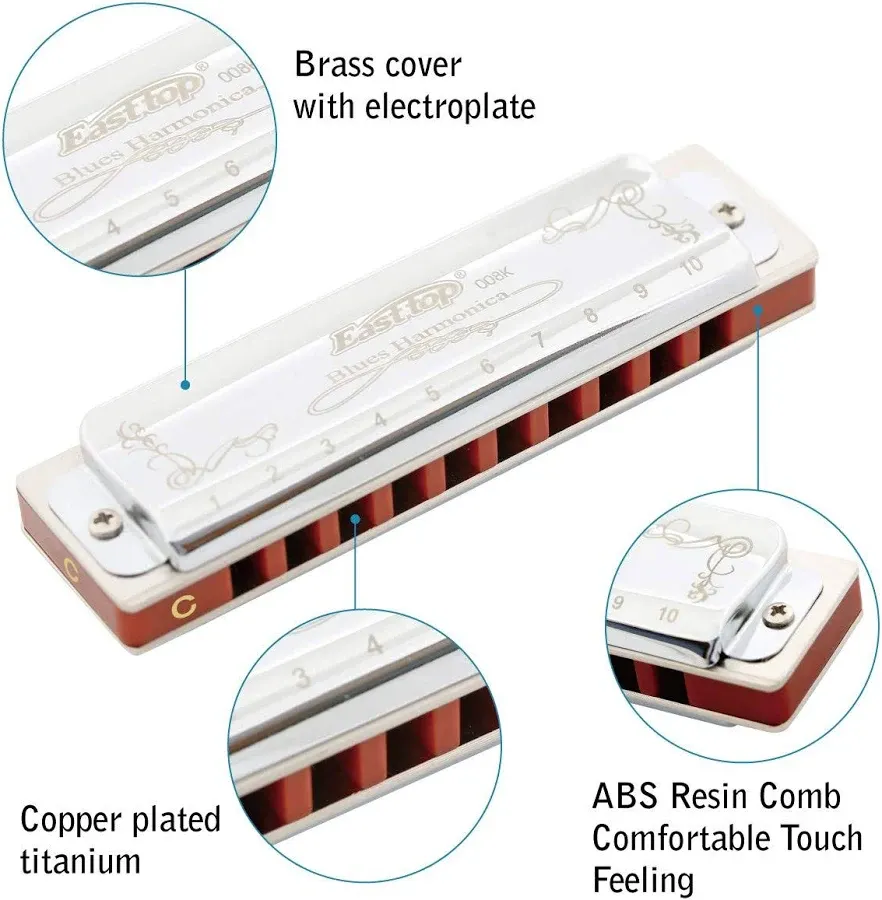 East top Harmonica, Diatonic Harmonica Key of C, Mouth Organ 10 Holes ...