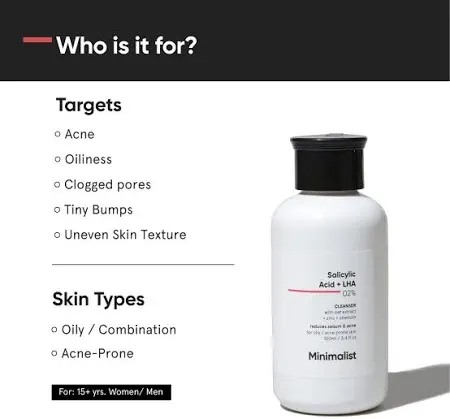 Amazon.in Minimalist Salicylic Acid Face Wash and Body Wash Combo | Anti Acne Cleanser + Shower Gel | For Oily, Acne-Prone Skin | Sulphate (SLS), Dye, & - image 2