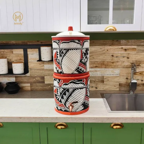 Flipkart Mittify Arthen Handmade Clay Water Filter With Metal Tap | Indian Harp Design Bottom Loading Water Dispenser - image 5