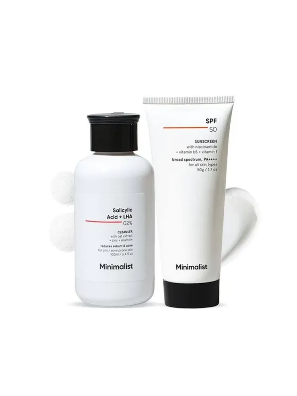 Purplle.com - Purplle Shop Minimalist Acne-Prone Skin Care Kit: Liquid Cleanser & Cream Sunscreen with LHA - image 2