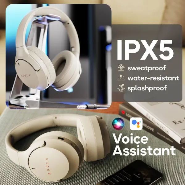 Boult Boult Q Over Ear Bluetooth Headphones with 70H Playtime, 40mm Bass Drivers, IPX5 Wireless Headphones (Beige) - image 6