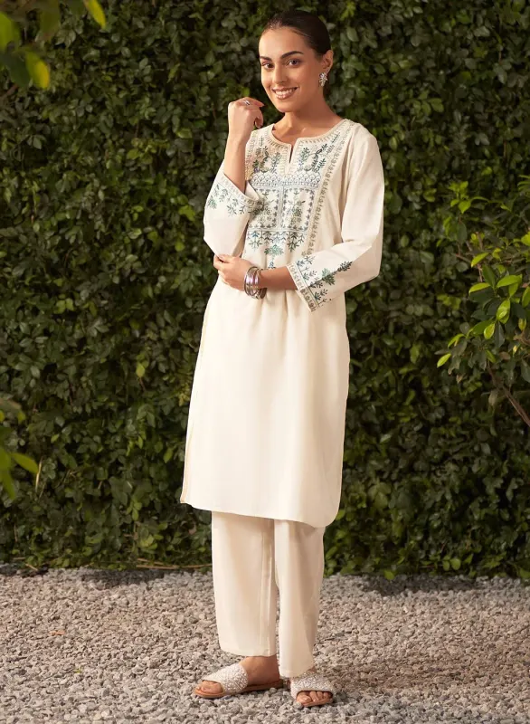 Lakshita Fashion Lily Pearl Ivory Embroidered Cotton Co-ord Set for Women M / Ivory - image 1