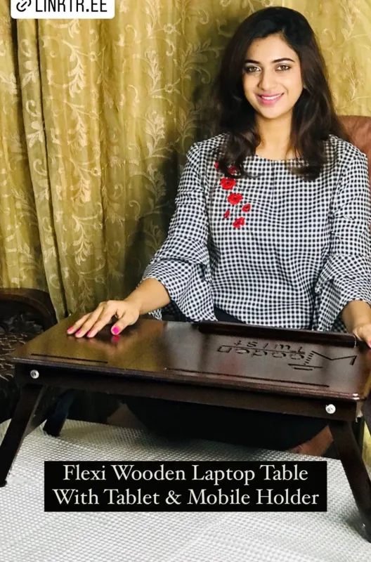 Flexi Wooden Laptop Table With Tablet & Mobile Holder (Brown) - image 2