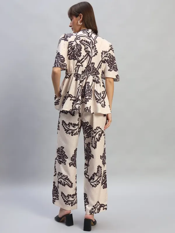 Cantabil Women's Printed Beige V-Neck Half Sleeves Co-ord-Set M - image 2