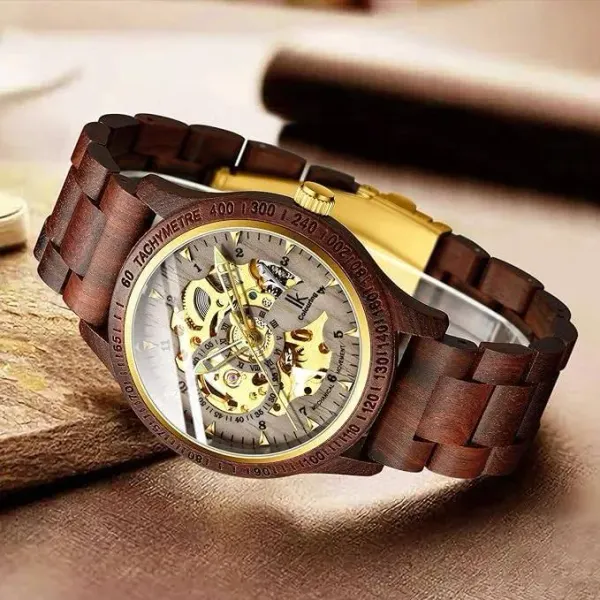 Amazon.in Bequest Men's Lightweight Luxury Mechanical Wooden Case Skeleton Luminous Automatic Self- Winding - image 6
