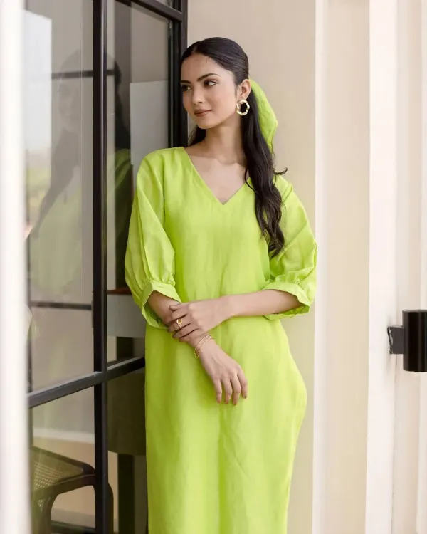 Aachho Aachho Women’s Neon Green Solid Cotton Coord Set - image 3