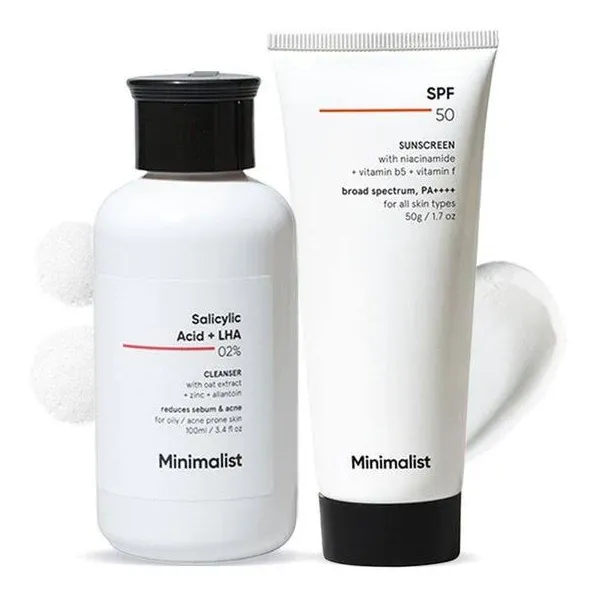Purplle.com - Purplle Shop Minimalist Acne-Prone Skin Care Kit: Liquid Cleanser & Cream Sunscreen with LHA - image 1