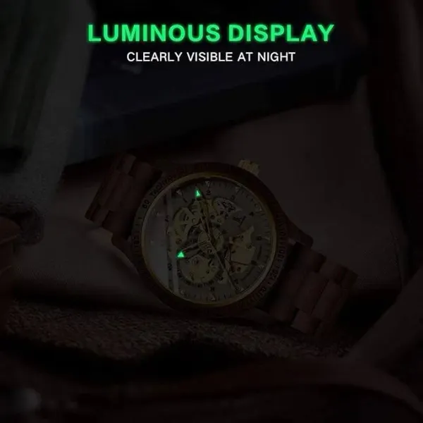 Amazon.in Bequest Men's Lightweight Luxury Mechanical Wooden Case Skeleton Luminous Automatic Self- Winding - image 2