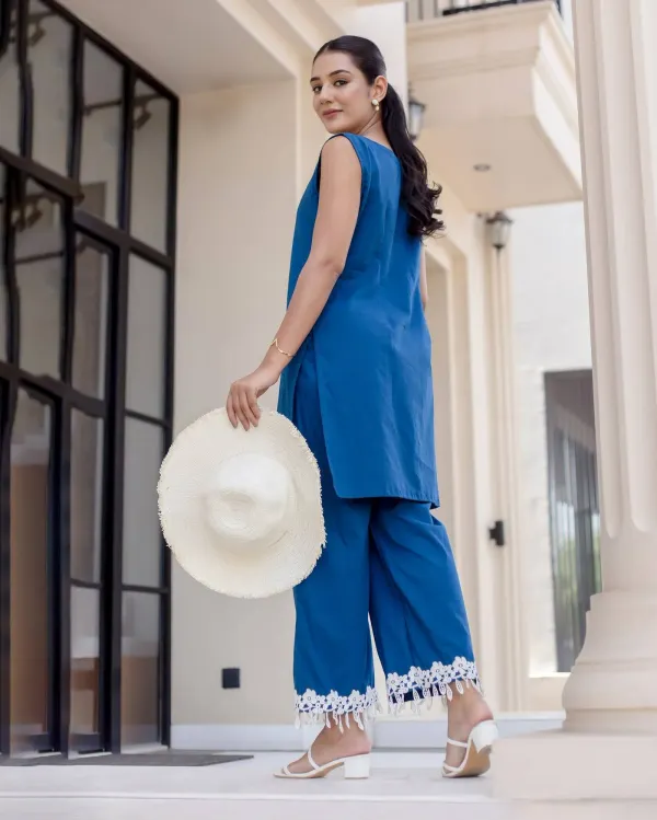 Aachho Aachho Women’s Blue Solid Cotton Coord Set - image 5