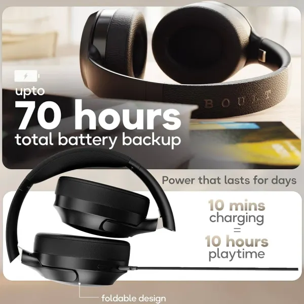 Boult Boult Q Over Ear Bluetooth Headphones with 70H Playtime, 40mm Bass Drivers, IPX5 Wireless Headphones (Black) - image 6