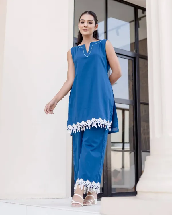 Aachho Aachho Women’s Blue Solid Cotton Coord Set - image 3