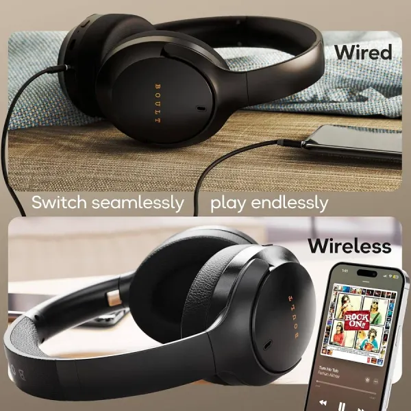 Boult Boult Q Over Ear Bluetooth Headphones with 70H Playtime, 40mm Bass Drivers, IPX5 Wireless Headphones (Black) - image 3