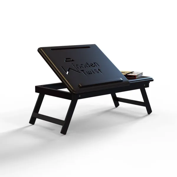 Flexi Wooden Laptop Table With Tablet & Mobile Holder (Brown) - image 4