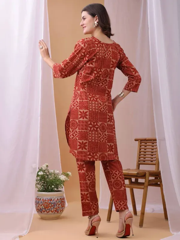 Myntra Myntra Saanjh Printed V Neck Top with Trousers - image 4