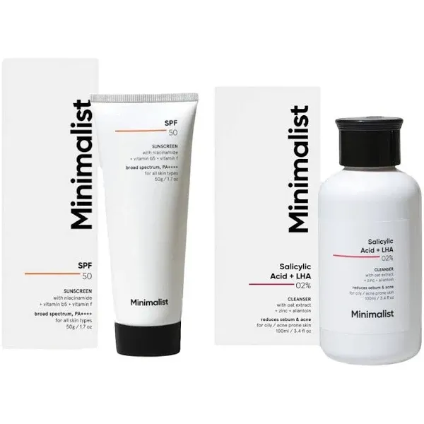 Minimalist 02% Salicylic Acid + Lha Face Cleanser(100ml) & Minimalist Spf 50 Pa++++ Multi- Vitamin Sunscreen Broad Spectrum No- White Cast Light - image 1
