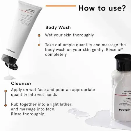 Amazon.in Minimalist Salicylic Acid Face Wash and Body Wash Combo | Anti Acne Cleanser + Shower Gel | For Oily, Acne-Prone Skin | Sulphate (SLS), Dye, & - image 3