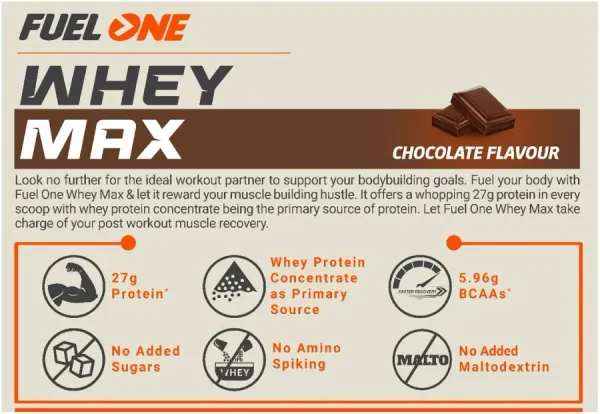Fuel One FUELONE Whey Max Whey Protein Concentrate & Whey Protein Isolate | 27g Protein (Chocolate, 2kg / 4.4lbs) - image 6