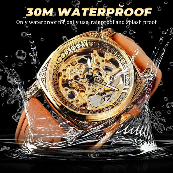 Fliptwirls.com FORSINING Square Luxury Retro Mechanical Watch for Men, Gorgeous Hollow Skeleton Self-Wind Carved Automatic Watches Vintage Leather Strap Wristwatch - image 11