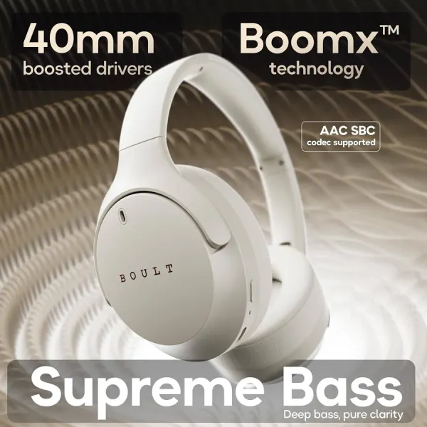 Boult Boult Q Over Ear Bluetooth Headphones with 70H Playtime, 40mm Bass Drivers, IPX5 Wireless Headphones (Beige) - image 4
