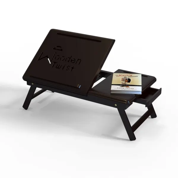 Flexi Wooden Laptop Table With Tablet & Mobile Holder (Brown) - image 3