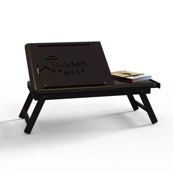 Flexi Wooden Laptop Table With Tablet & Mobile Holder (Brown) - image 5