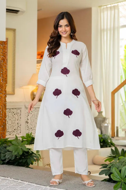 Style Jaipur Style Jaipur Women White Embroidered Cotton Co-Ord Set XXL-44 - image 2