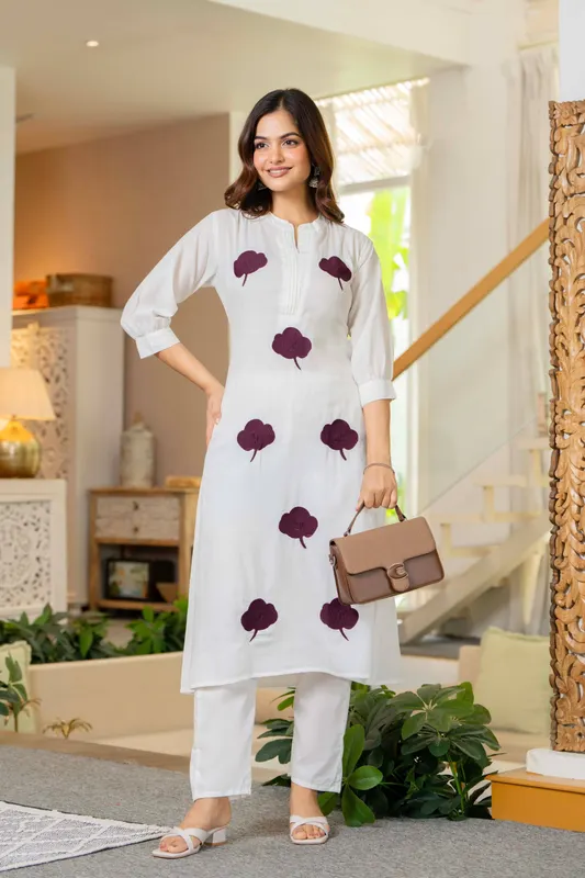 Style Jaipur Style Jaipur Women White Embroidered Cotton Co-Ord Set XXL-44 - image 1