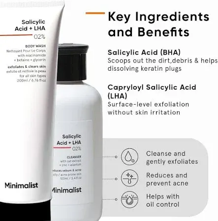Amazon.in Minimalist Salicylic Acid Face Wash and Body Wash Combo | Anti Acne Cleanser + Shower Gel | For Oily, Acne-Prone Skin | Sulphate (SLS), Dye, & - image 4