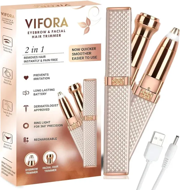 VIFORA 2-in-1 Eyebrow Trimmer and Facial Hair Remover Machine