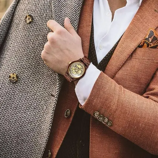 Amazon.in Bequest Men's Lightweight Luxury Mechanical Wooden Case Skeleton Luminous Automatic Self- Winding - image 7