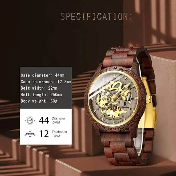 Amazon.in Bequest Men's Lightweight Luxury Mechanical Wooden Case Skeleton Luminous Automatic Self- Winding - image 3