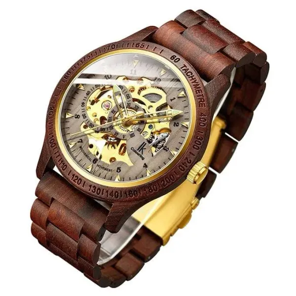 Amazon.in Bequest Men's Lightweight Luxury Mechanical Wooden Case Skeleton Luminous Automatic Self- Winding - image 1
