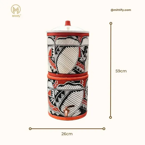 Flipkart Mittify Arthen Handmade Clay Water Filter With Metal Tap | Indian Harp Design Bottom Loading Water Dispenser - image 3