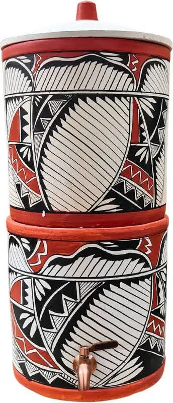 Flipkart Mittify Arthen Handmade Clay Water Filter With Metal Tap | Indian Harp Design Bottom Loading Water Dispenser - image 1