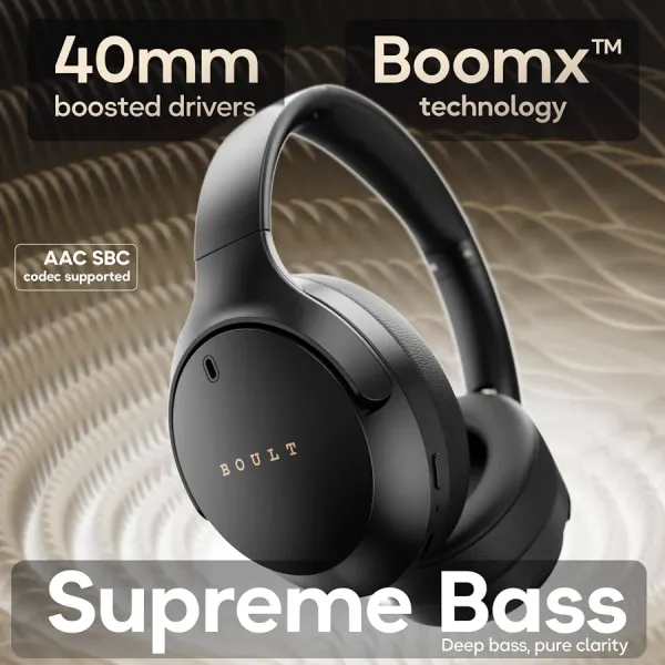 Boult Boult Q Over Ear Bluetooth Headphones with 70H Playtime, 40mm Bass Drivers, IPX5 Wireless Headphones (Black) - image 2
