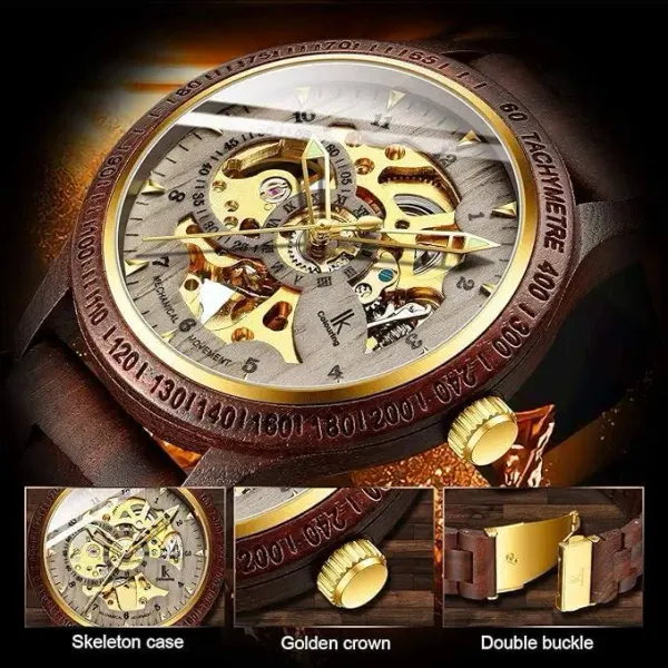 Amazon.in Bequest Men's Lightweight Luxury Mechanical Wooden Case Skeleton Luminous Automatic Self- Winding - image 4