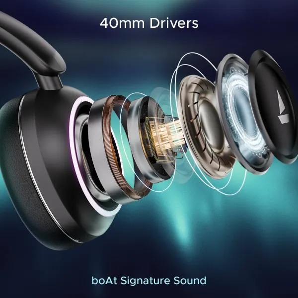 boAt Rockerz 480 w/RGB LEDs, 6 Light Modes, 40mm Drivers, Beast Mode, Bluetooth Headphones(Black Sabre) - image 2